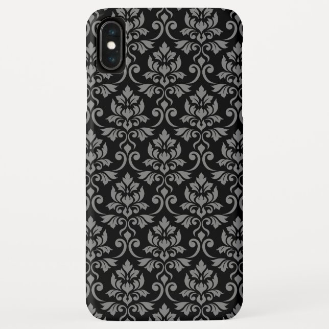 Coques Case-Mate iPhone Feuille Damask Gris sur noir (Dos)