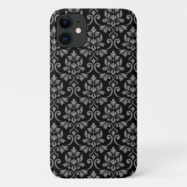 Coques Case-Mate iPhone Feuille Damask Gris sur noir (Dos)