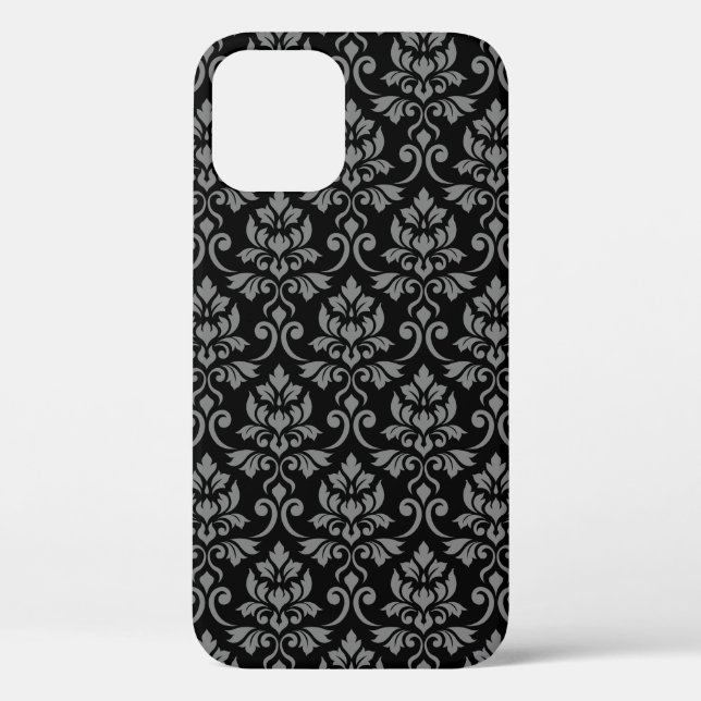 Coques Case-Mate iPhone Feuille Damask Gris sur noir (Verso)