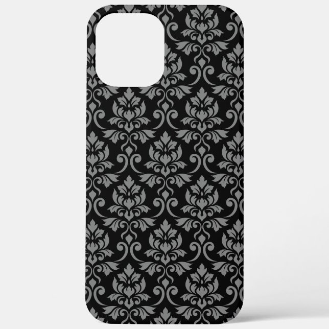 Coques Case-Mate iPhone Feuille Damask Gris sur noir (Verso)