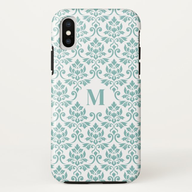 Coques Case-Mate iPhone Feuille Damask Motif Turquoise (personnalisé) (Dos)