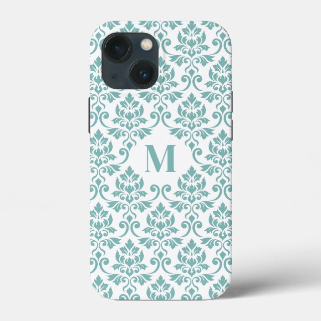 Coques Case-Mate iPhone Feuille Damask Motif Turquoise (personnalisé) (Verso)