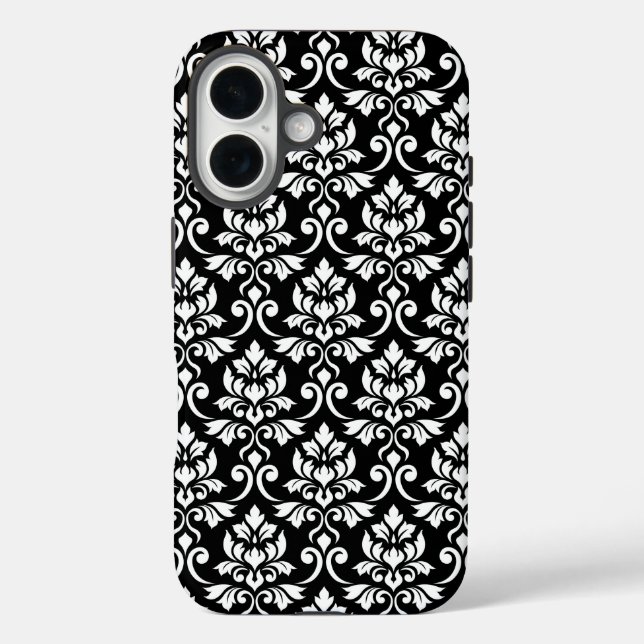 Coques Case-Mate iPhone Feuille Damask Patte blanc sur noir (Verso)