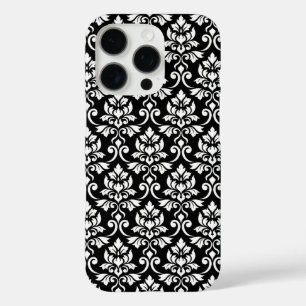Coque iPhone 16 Pro Feuille Damask Patte blanc sur noir