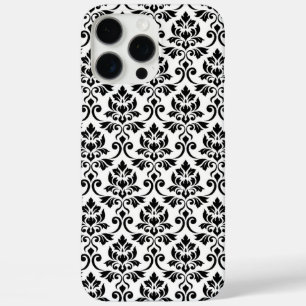 Coque iPhone 16 Pro Max Feuille Damask Patte noir sur blanc