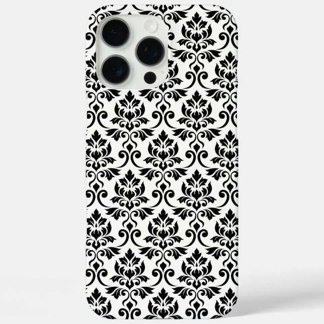 Coques Case-Mate iPhone Feuille Damask Patte noir sur blanc (Verso)