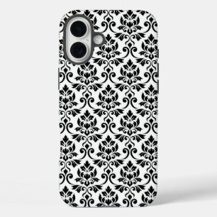 Coque Pour iPhone 16 Plus Feuille Damask Patte noir sur blanc