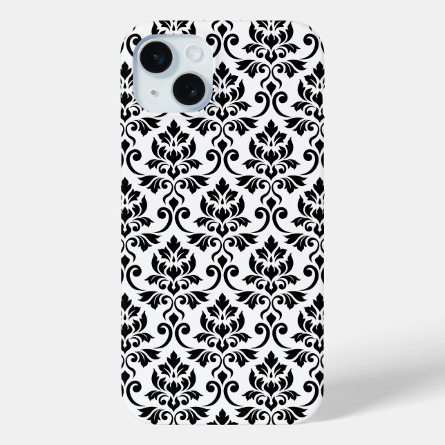 Coques Case-Mate iPhone Feuille Damask Patte noir sur blanc (Verso)