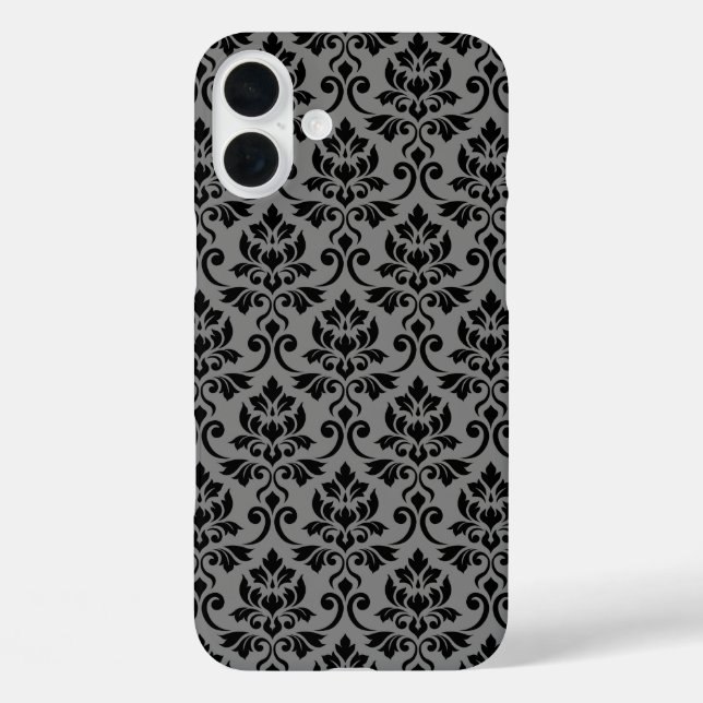 Coques Case-Mate iPhone Feuille Damask Patte noir sur gris (Verso)