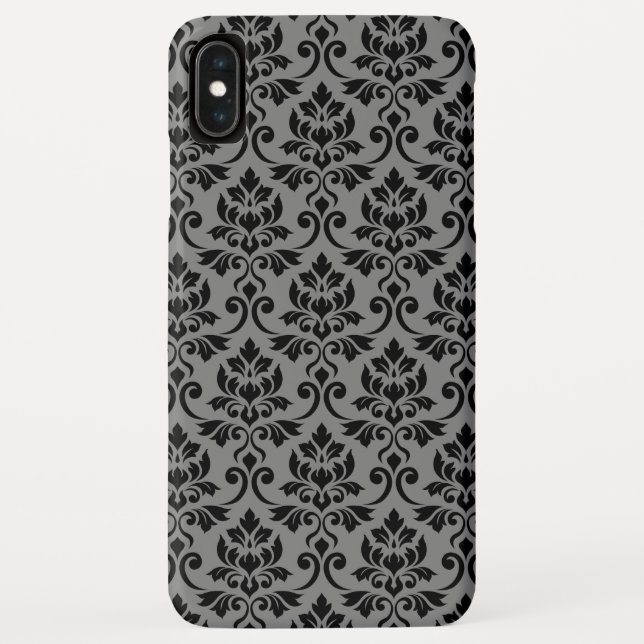 Coques Case-Mate iPhone Feuille Damask Patte noir sur gris (Dos)