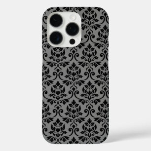 Coque iPhone 16 Pro Feuille Damask Patte noir sur gris