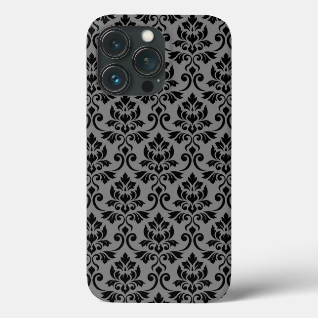 Coques Case-Mate iPhone Feuille Damask Patte noir sur gris (Verso)