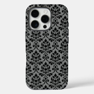 Coque iPhone 16 Pro Feuille Damask Patte noir sur gris