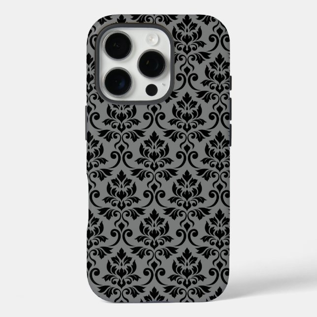 Coques Case-Mate iPhone Feuille Damask Patte noir sur gris (Verso)