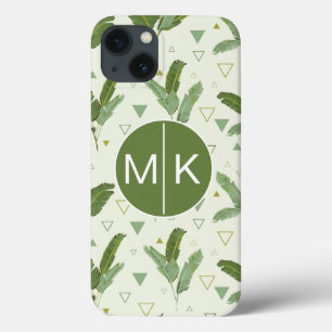 iPhone 13 Case Feuille de banane avec triangles Monogramme