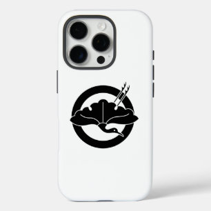 Coque iPhone 16 Pro Feuille de ginkgo en forme de grue sur cercle