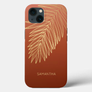 Case-Mate iPhone Case Feuille de palme d'or tropicale, Votre nom, Brown 