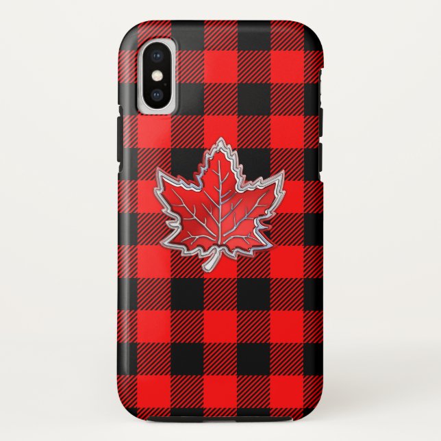 Coques Case-Mate iPhone Feuille d'érable rouge canadienne sur Motif à plai (Dos)