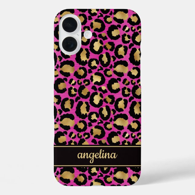Coques Case-Mate iPhone Feuille d'Or sur Imprimé Léopard Rose Chaud Monogr (Verso)