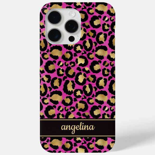 Coques Case-Mate iPhone Feuille d'or sur imprimé léopard rose chaud monogr (Verso)