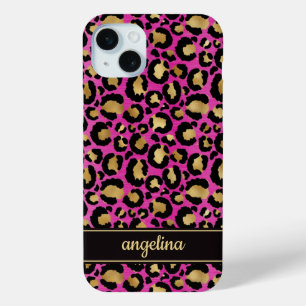 Coque Case-Mate iPhone Feuille d'Or sur Imprimé Léopard Rose Chaud Monogr