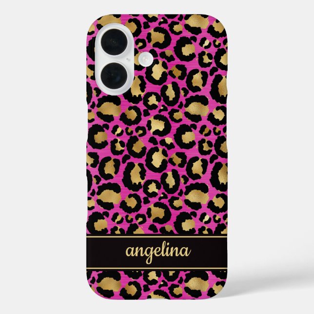 Coques Case-Mate iPhone Feuille d'Or sur Imprimé Léopard Rose Chaud Monogr (Verso)