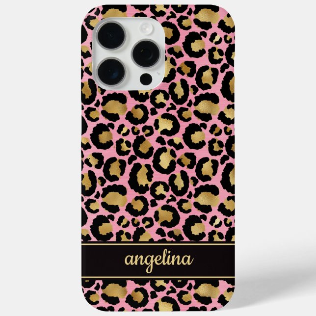 Coques Case-Mate iPhone Feuille d'or sur monogramme imprimé léopard rose (Verso)