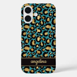 Coque Pour iPhone 16 Feuille d'Or sur Monogramme Imprimé Léopard Sarcel