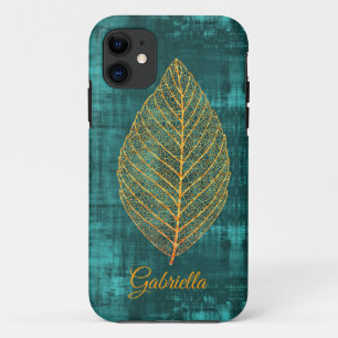 Case-Mate iPhone Case Feuille d'or sur satin vert Turquoise -*personnali