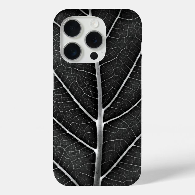 Coques Case-Mate iPhone Feuille lumineuse noir et blanc en gros plan (Verso)