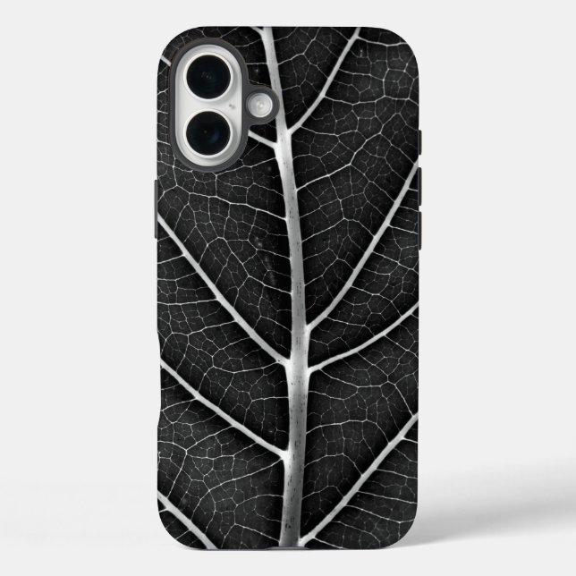 Coques Case-Mate iPhone Feuille lumineuse noir et blanc en gros plan (Verso)