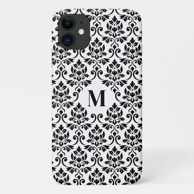 Coques Case-Mate iPhone Feuille Motif Damask Noir (Sur mesure) (Dos)