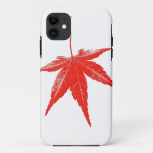 Coque iPhone 11 Feuille rouge d'automne blanc