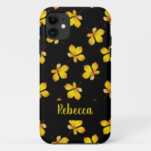 Case-Mate iPhone Case Feuille sec jaune nom personnalisé noir