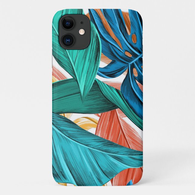 Coques Case-Mate iPhone Feuille tropical bleu vert (Dos)