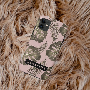 Case-Mate iPhone Case Feuille Tropical Pink & Gold Palm Motif et nom