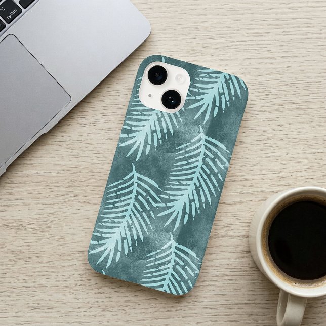 Coques Case-Mate iPhone Feuille tropicale aquarelle vert cyan (Teal Green Watercolor Tropical Leaf Phone Case)