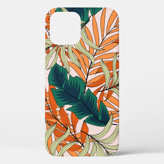 Coques Case-Mate iPhone Feuille vert tropical beige, motif sans soudure. (Verso)