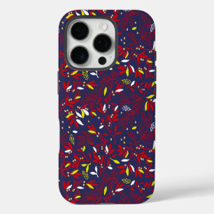 Coque iPhone 16 Pro Feuilles Botaniques Rouge Or Automne