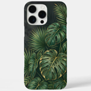 Coque iPhone 16 Pro Max Feuilles botaniques tropicales élégantes en vert f