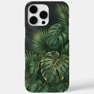 Coque iPhone 16 Pro Max Feuilles botaniques tropicales élégantes en vert f