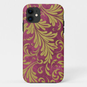 Etui iPhone Case-Mate Feuilles d'acanthe aquarelle magenta violet or
