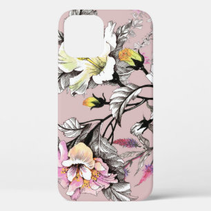 Case-Mate iPhone Case Feuilles d'aquarelle Fleurs Motif rose