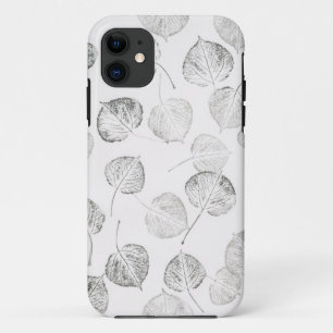Coque iPhone 11 Feuilles d'Aspen noir et blanc © Sandy Long
