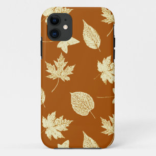 Coque iPhone 11 Feuilles d'automne - brun rouille et crème