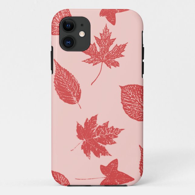Coques Case-Mate iPhone Feuilles d'automne - orange corail et rose (Dos)