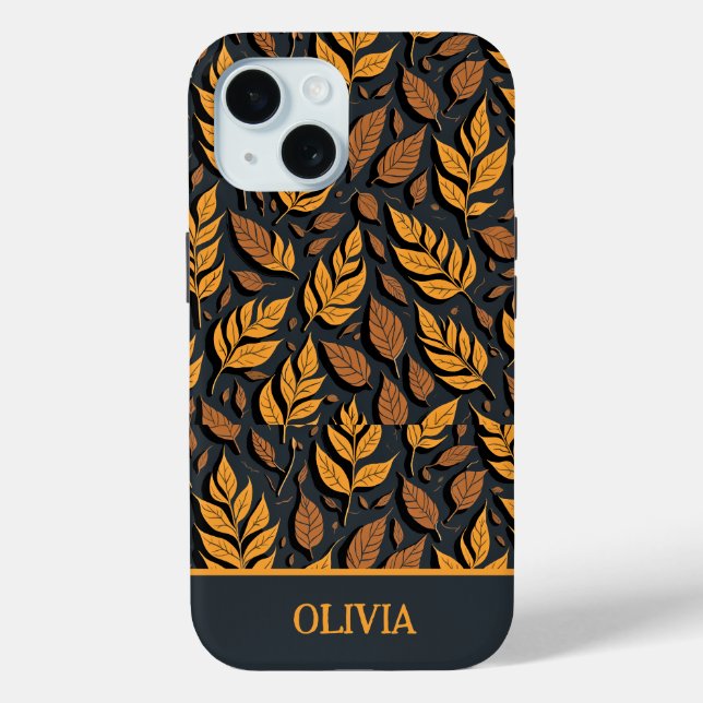 Coques Case-Mate iPhone Feuilles d'automne orange sur fond marron (Verso)