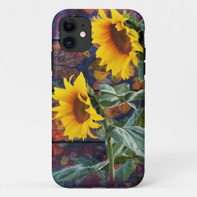 Coques Case-Mate iPhone Feuilles d'automne rustiques et tournesols (Dos)