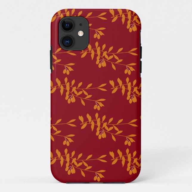 Coques Case-Mate iPhone Feuilles de branches de silhouette orange sur roug (Dos)