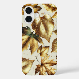 Coque Pour iPhone 16 Feuilles de bronze doré Abricot beige glamour auto